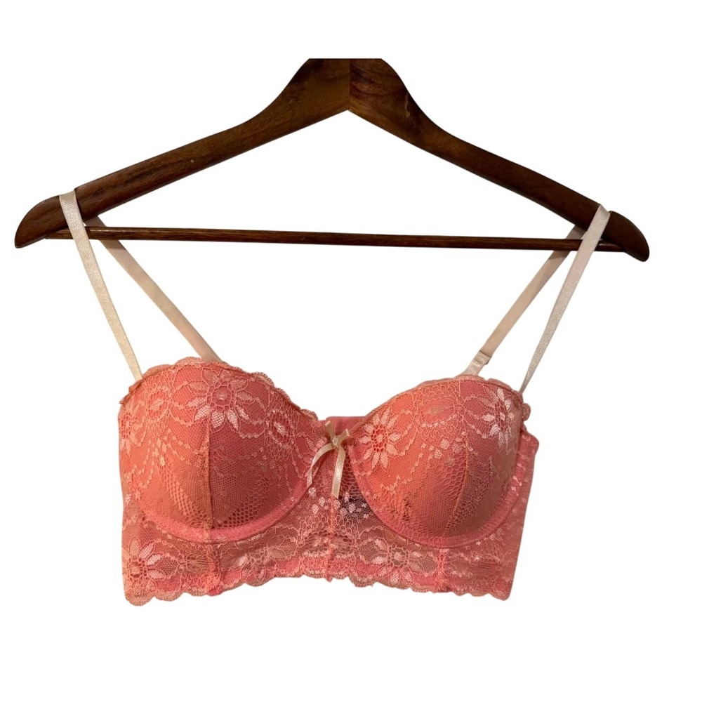 Unbranded Lace Longline Bralette Women 34B Coral Pink Excellent Floral Underwire